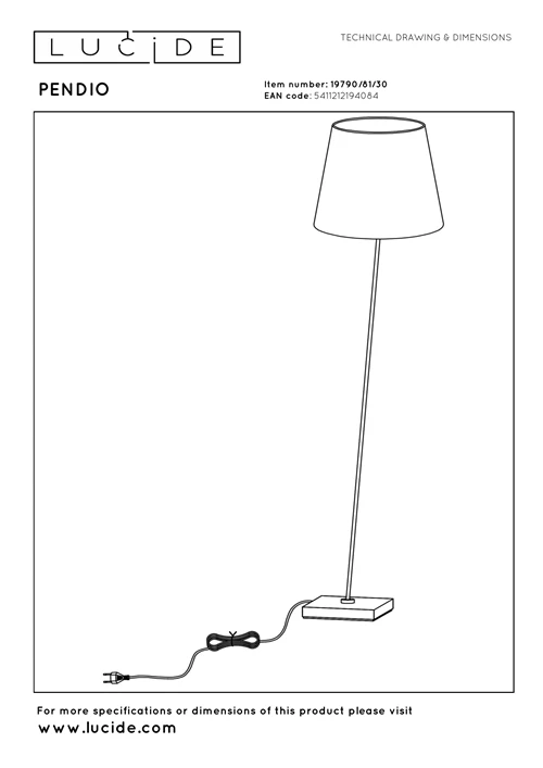 Lucide PENDIO - Stehlampe - 1xE27 - Schwarz - technisch